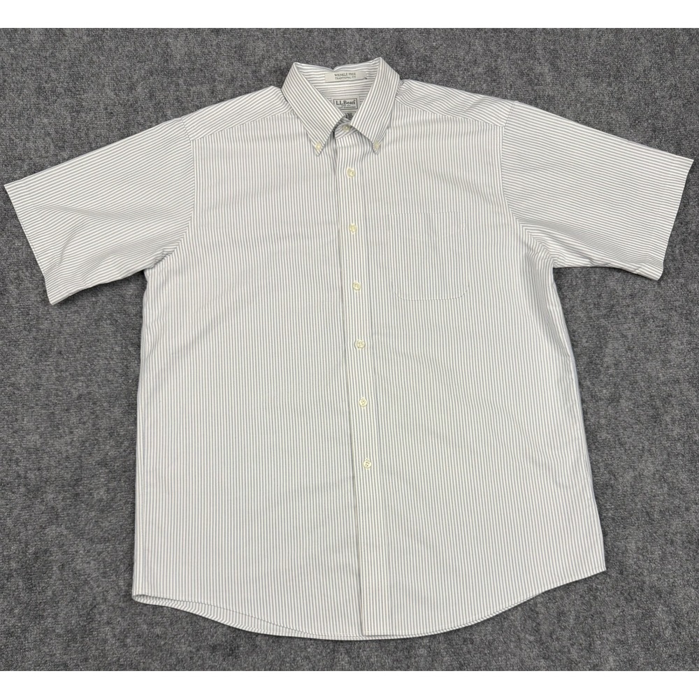 LL Bean Mens 16.5 Regular Wrinkle Free Short Sleeve Striped Button Down Shirt